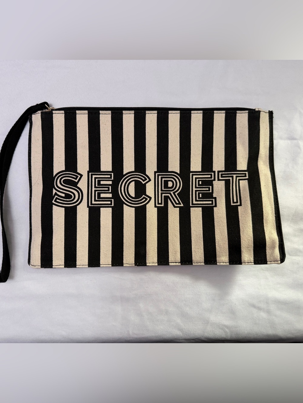 SECRET Striped Canvas Pouch - Black & Cream